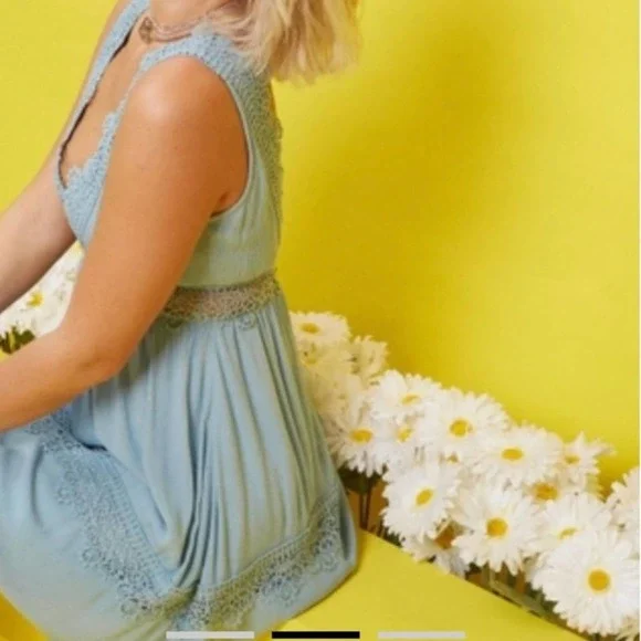 Rue 21 dress size 3X v-neck crochet trim babydoll baby blue - Picture 3 of 7